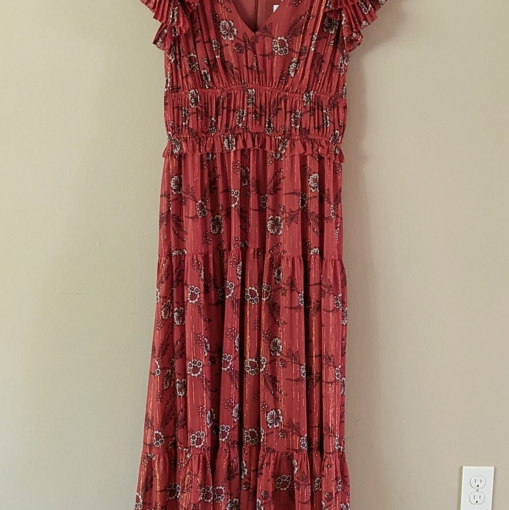 Rust colored flutter sleeve dress
